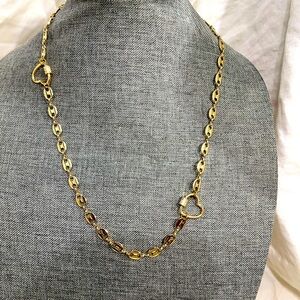 Designer inspired Gold Necklace with two Gold Hearts W/Rhinestone Twist closer